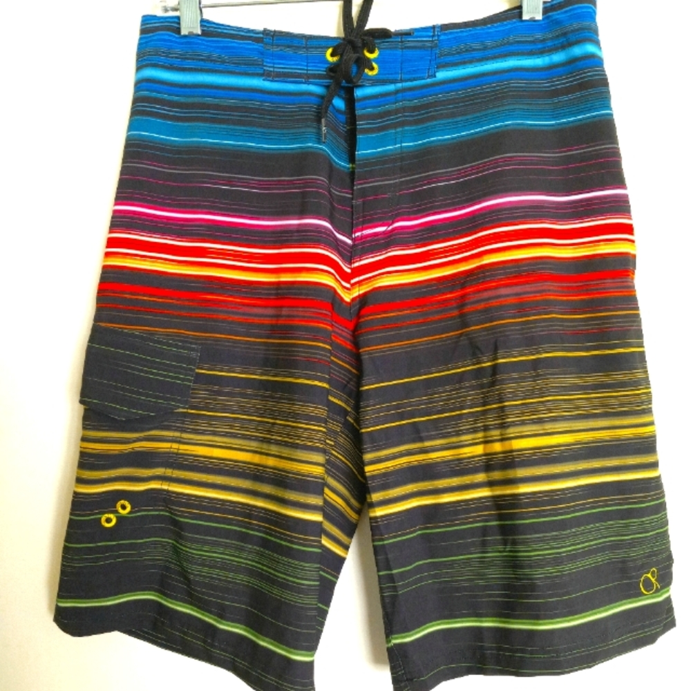 OP mens multi-stripe board  shorts size 30. 4 way stretch